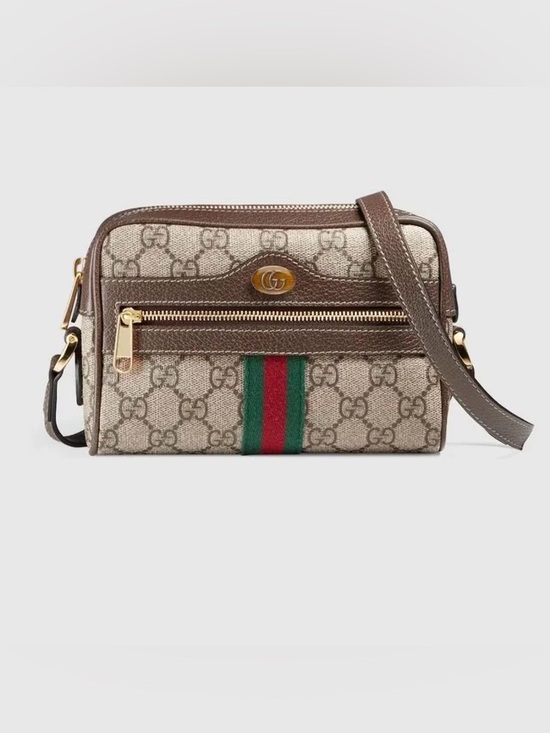 Gucci Handbags - Gucci Beige GG Supreme Canvas Mini Crossbody Bag Brown Trim